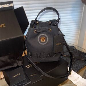Versace Black and Gold Mini Bucket Bag
